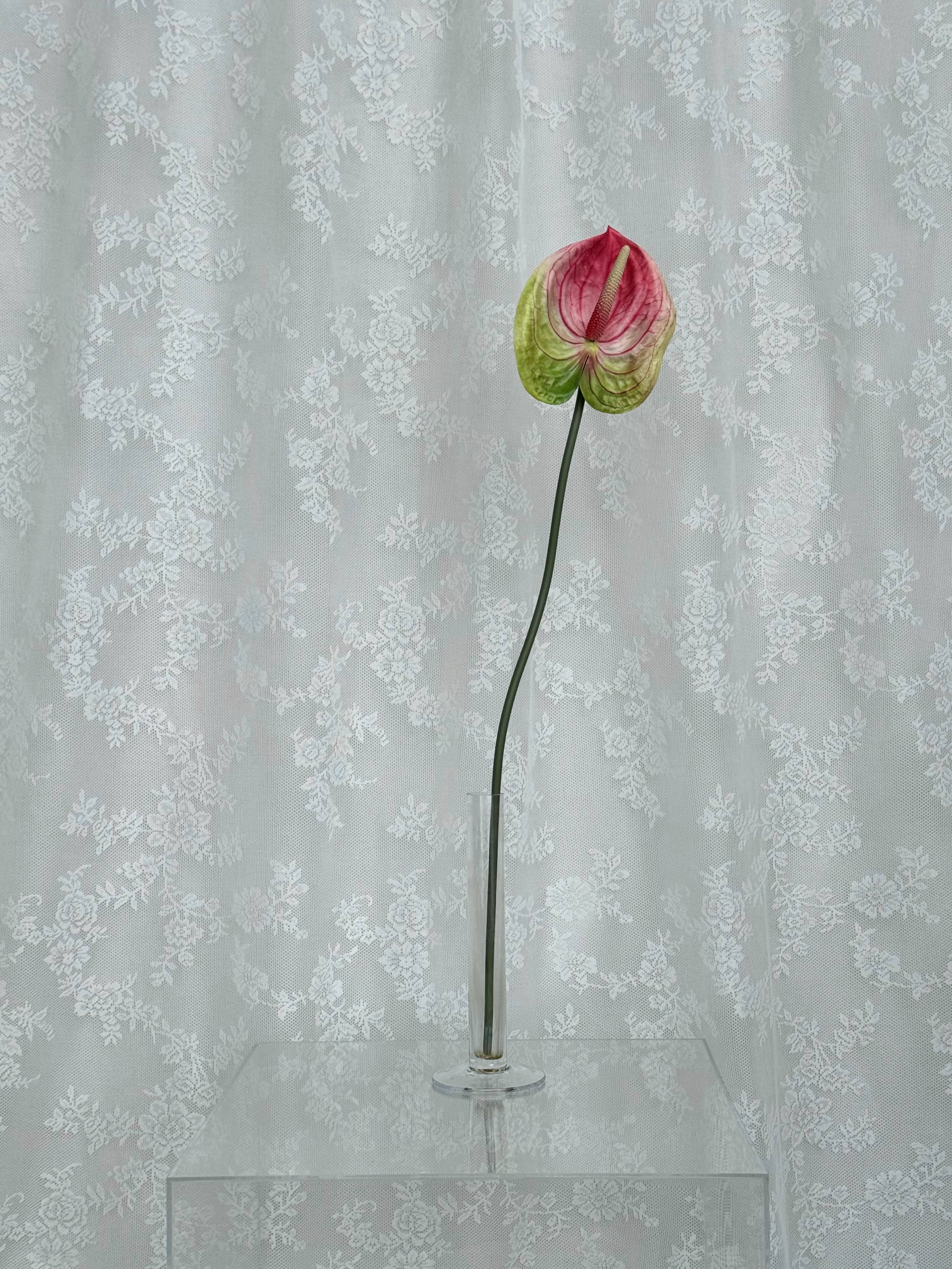 Artificial large anthurium flower by Fleuristic, showcasing vibrant red blooms and lush green leaves in a realistic design.