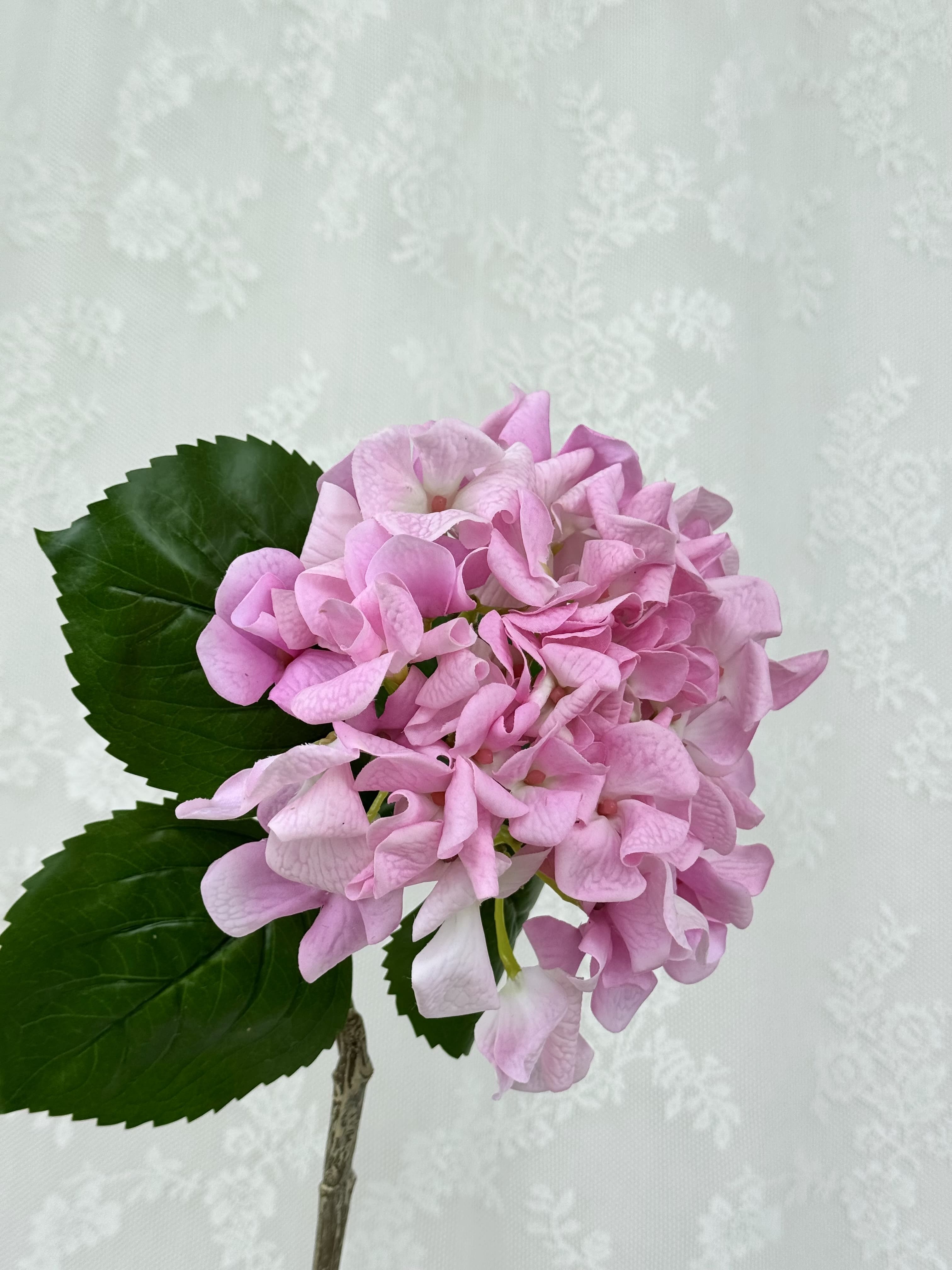 Fleuristic artificial large pink hydrangea flower with detailed petals, suitable for home decor or floral arrangements.