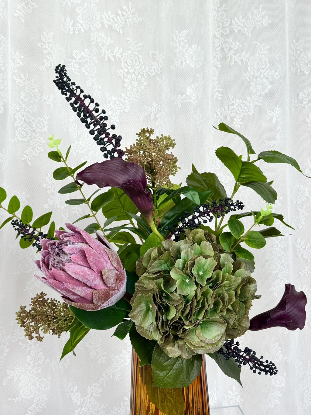 Artificial rustic floral bouquet by Fleuristic featuring romantic, natural-looking flowers in a charming arrangement.