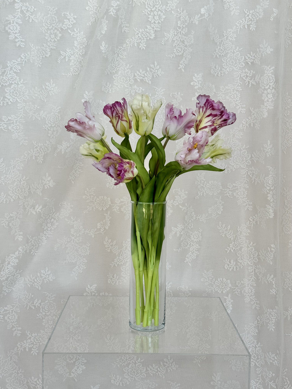Artificial parrot tulip bouquet by Fleuristic featuring vibrant, realistic tulip flowers in a colorful arrangement.