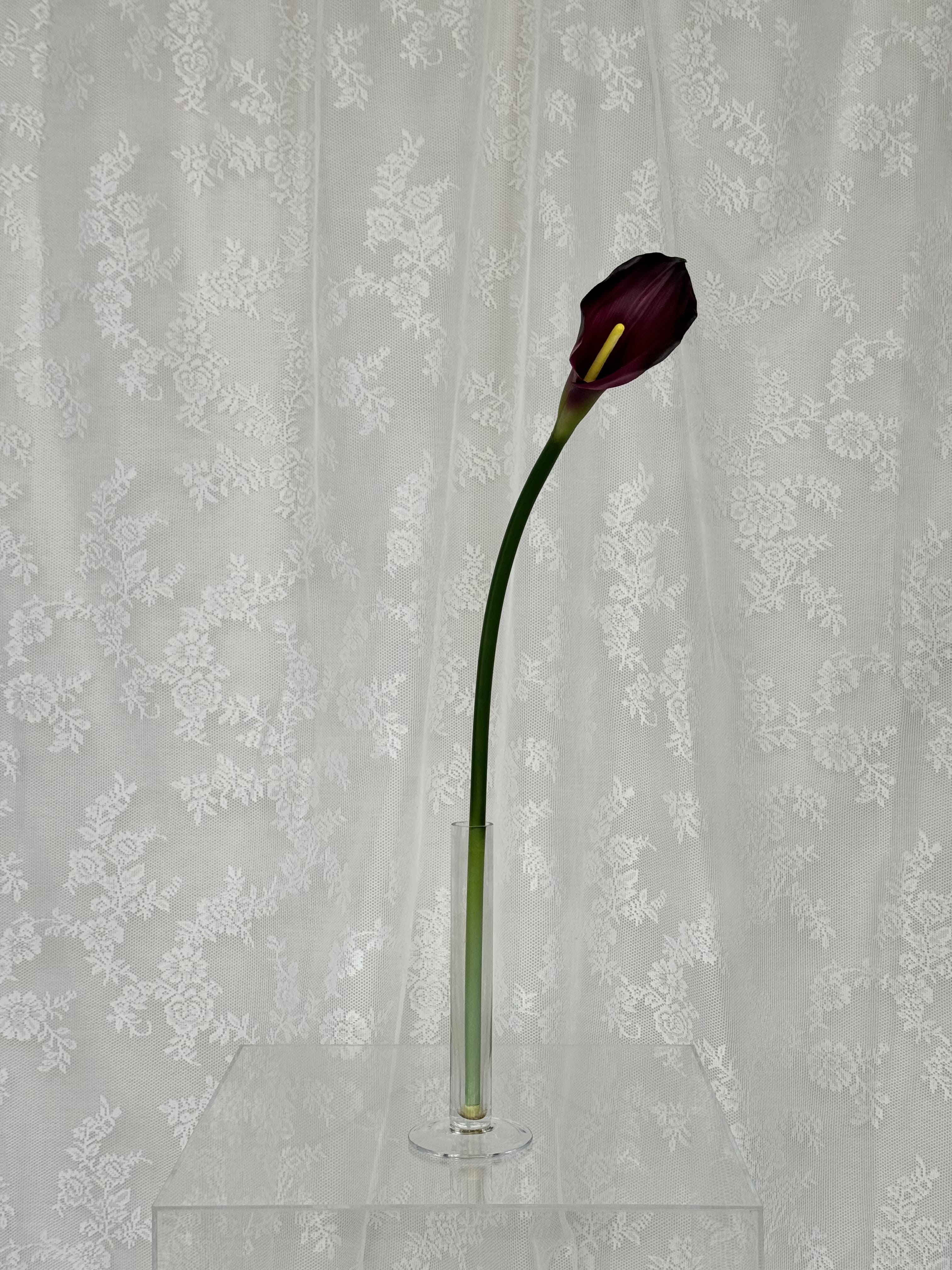 Artificial large Bordeaux calla lily by Fleuristic, showcasing realistic deep burgundy petals and elegant floral design.